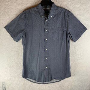 Obey Mens Button Down Navy Geometric Print Cotton Short Sleeve Shirt Size M 8894